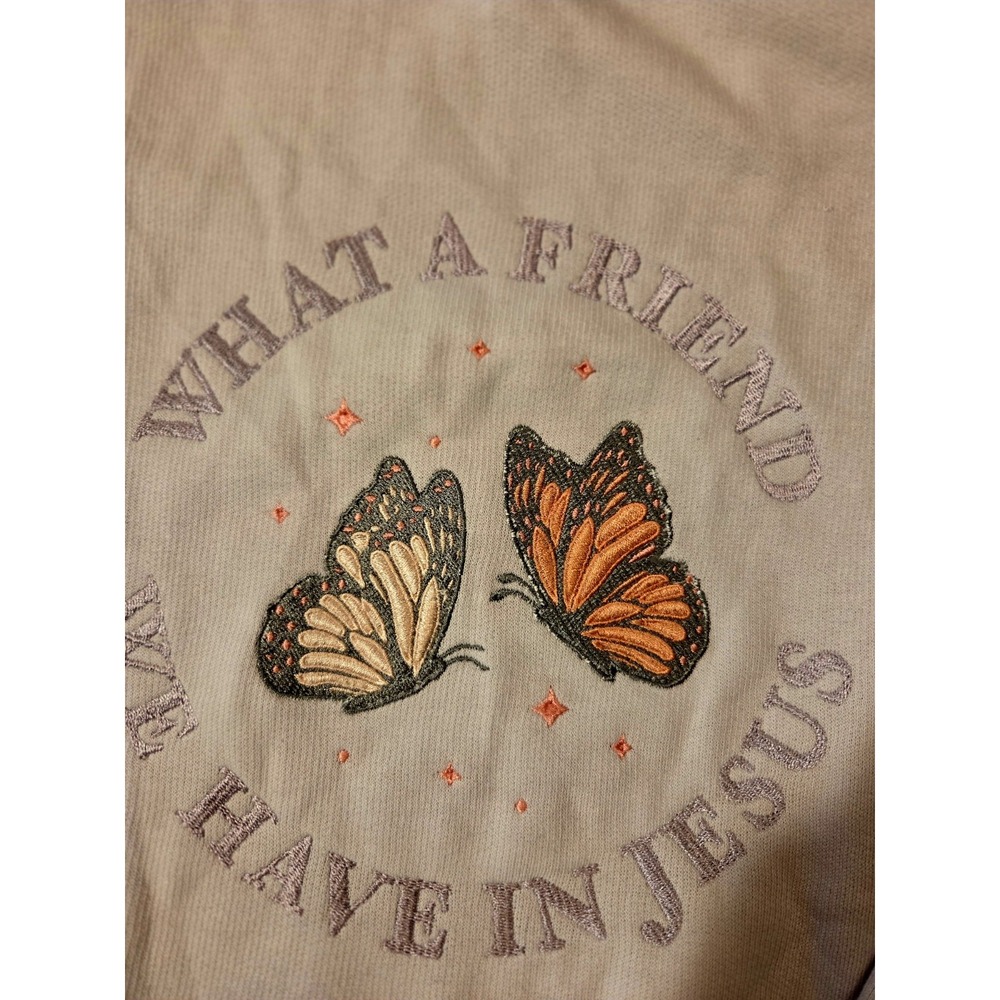 Love & Faith "What A Friend We Have In Jesus Sweatshirt Butterfly Embroidery 2X
